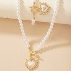 Zahara | 2pc Beaded Heart Pendant Bracelet and Necklace Set – Luxury Designer Jewelry Set & Minimalist Layering Chain