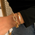 Lumina | 2pc Statement Chain Lock & Herringbone Bracelet – Luxury Designer Jewelry Set & Minimalist Layering Chain