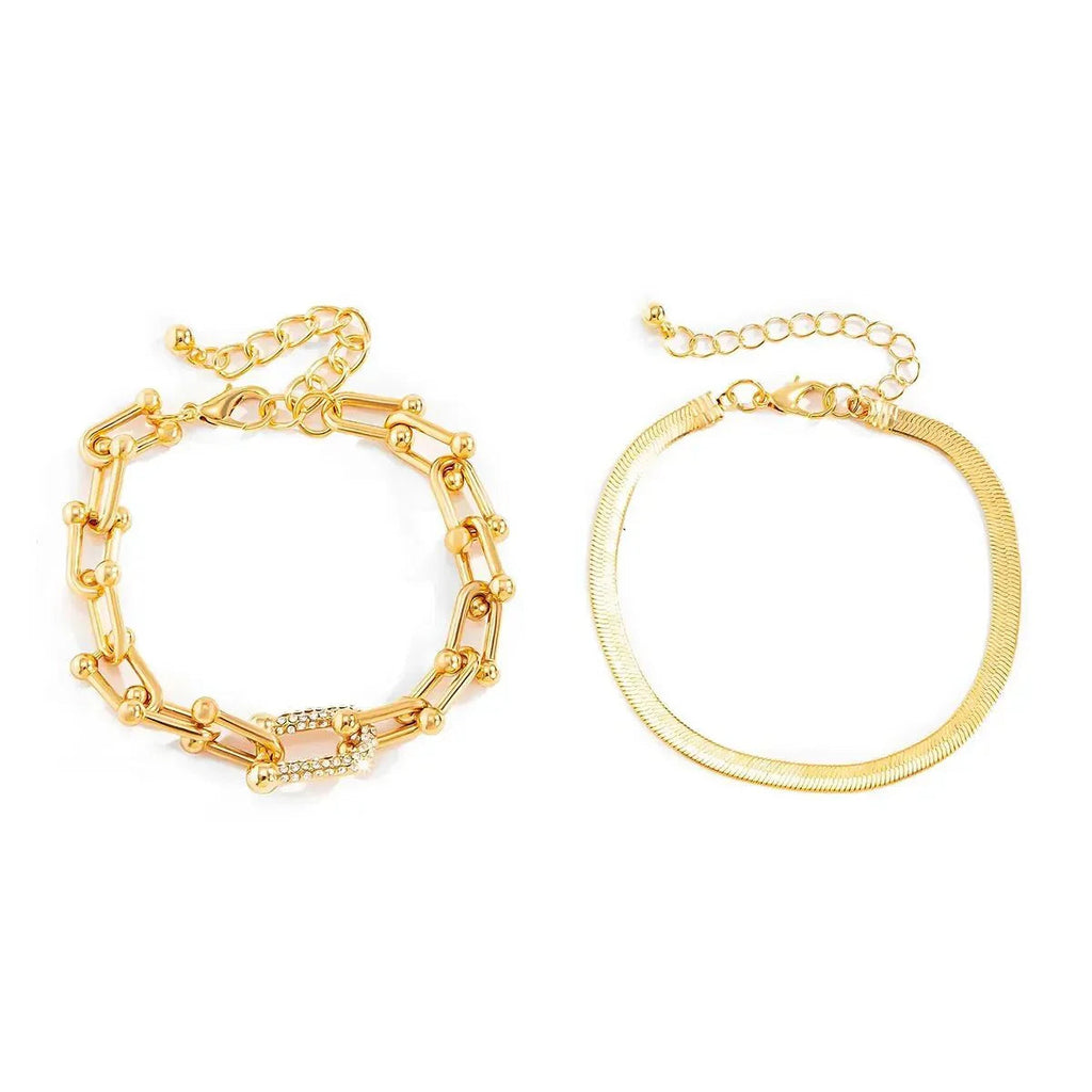 Lumina | 2pc Statement Chain Lock & Herringbone Bracelet – Luxury Designer Jewelry Set & Minimalist Layering Chain