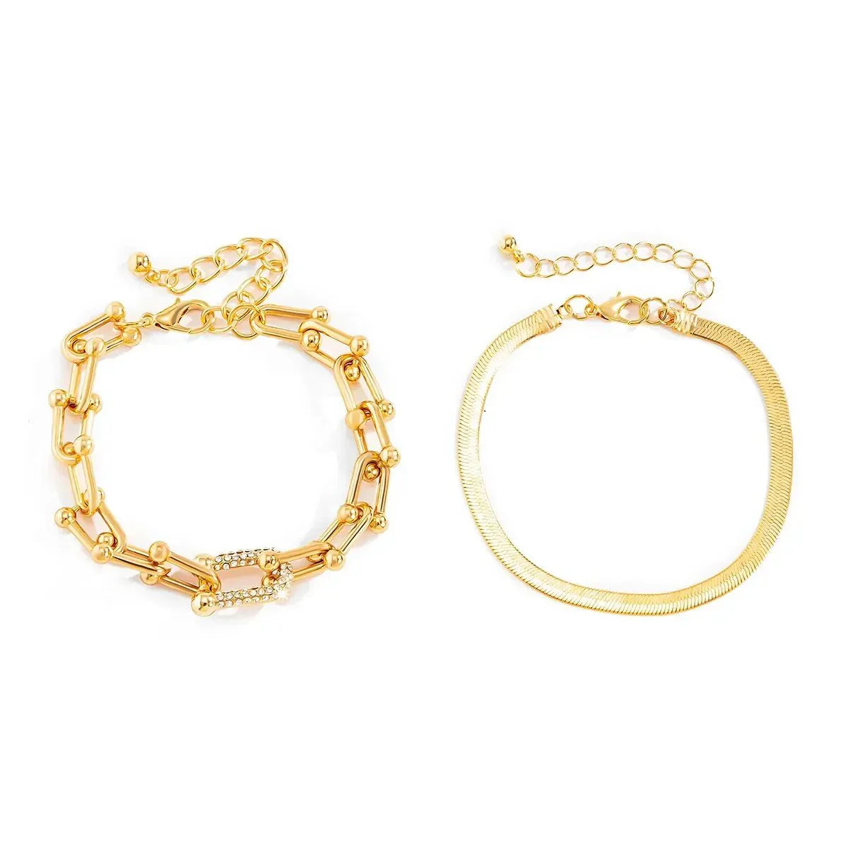 Lumina | 2pc Statement Chain Lock & Herringbone Bracelet – Luxury Designer Jewelry Set & Minimalist Layering Chain