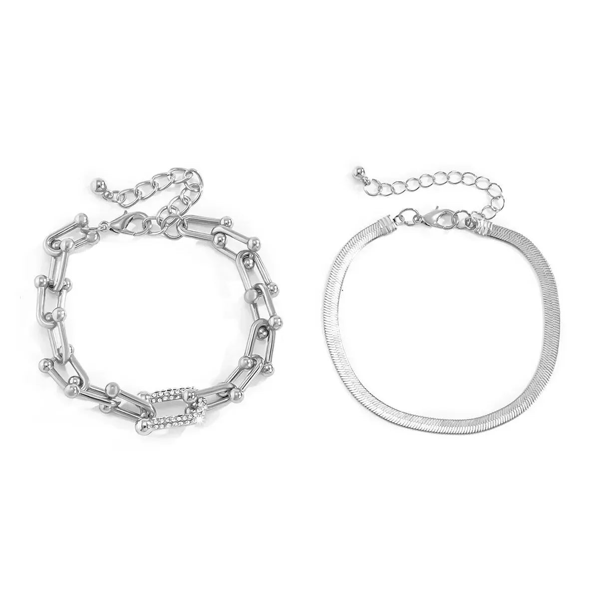 Lumina | 2pc Statement Chain Lock & Herringbone Bracelet – Luxury Designer Jewelry Set & Minimalist Layering Chain