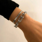 Lumina | 2pc Statement Chain Lock & Herringbone Bracelet – Luxury Designer Jewelry Set & Minimalist Layering Chain