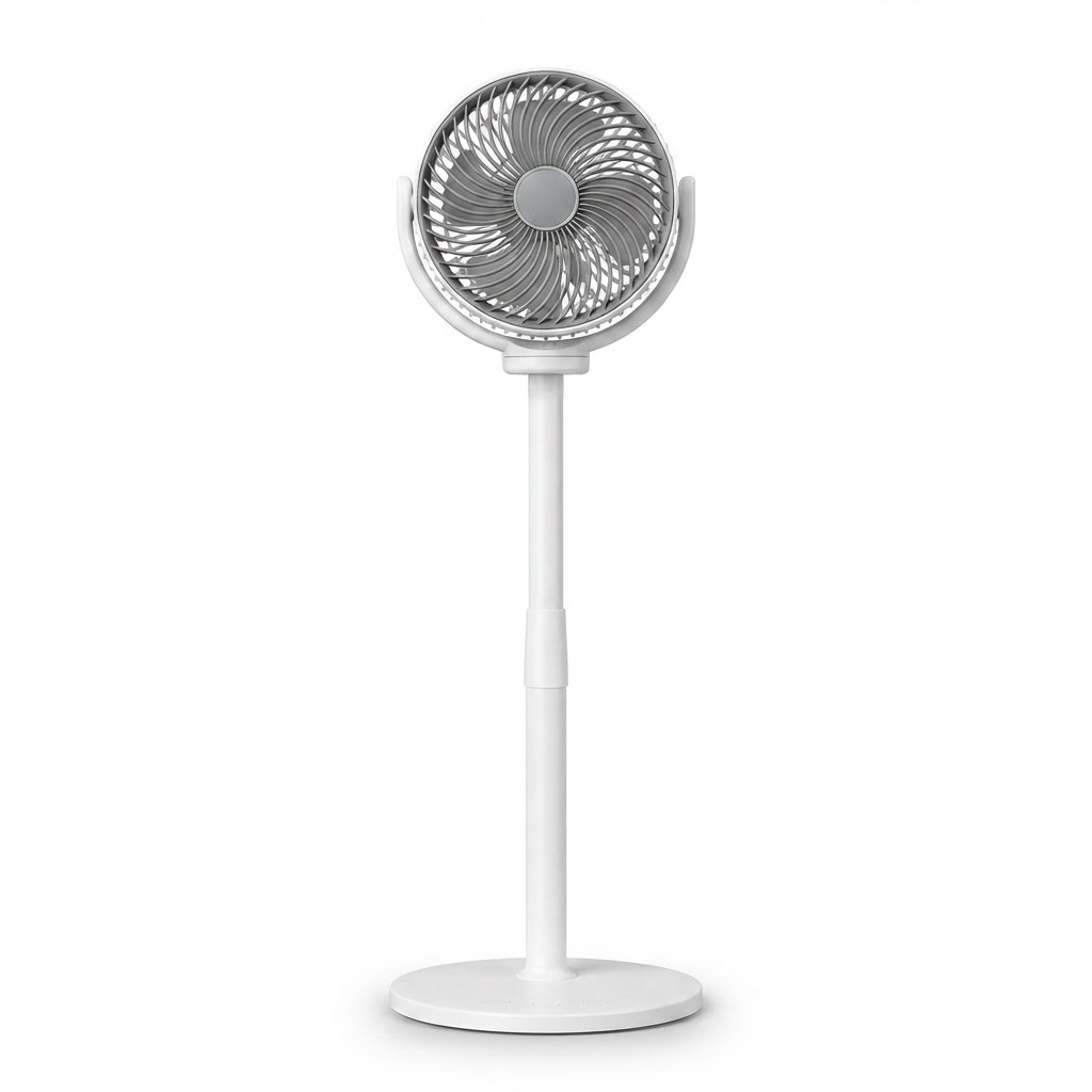 3-in-1 Air Circulator Pedestal Fan – 5 Speeds, 4 Adjustable Heights, Quiet USB-C Standing Fan for Bedroom, Office & RV White