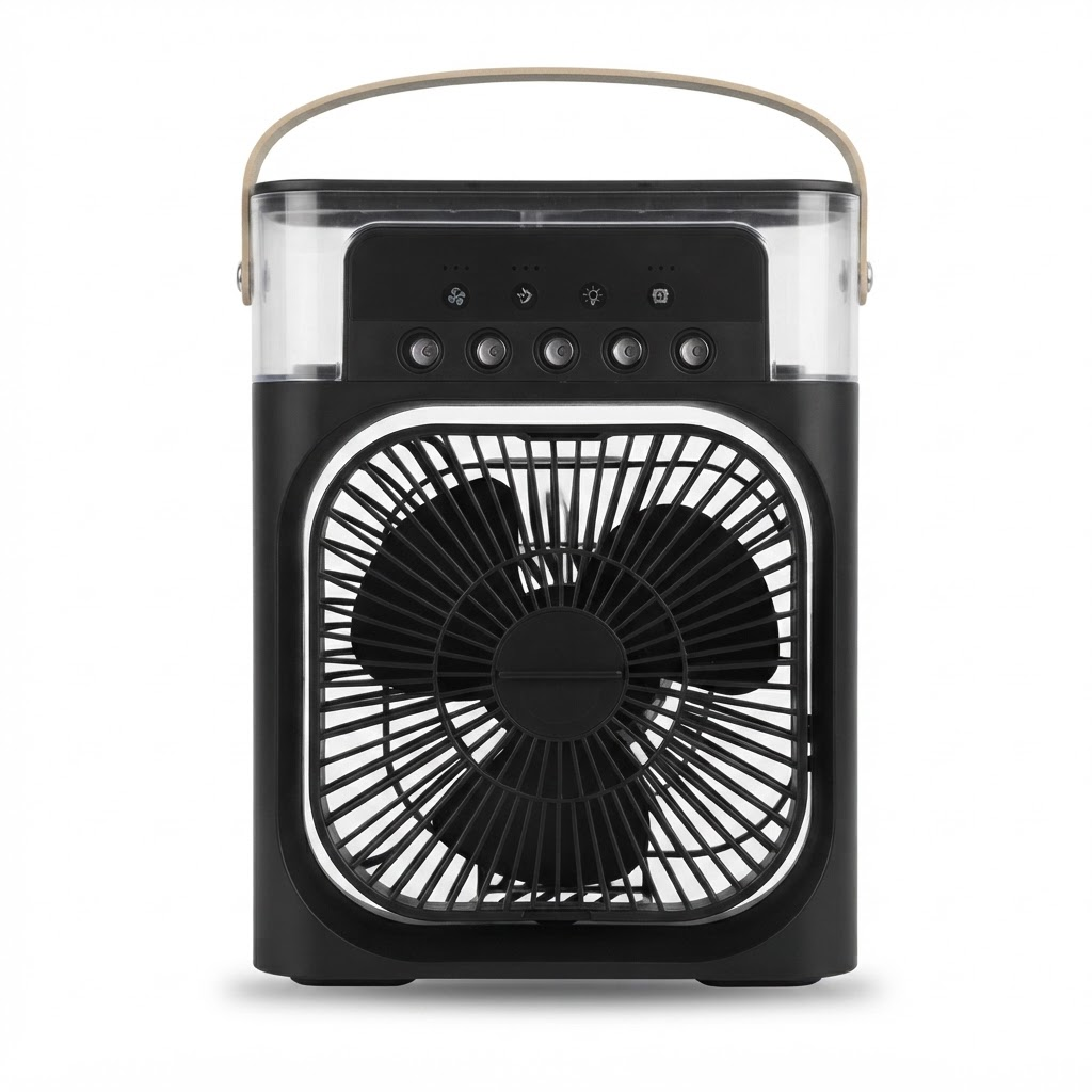 3-in-1 Mini Air Cooler Fan – Portable Humidifier & LED Night Light, USB Desktop Air Conditioner Fan for Home & Office black