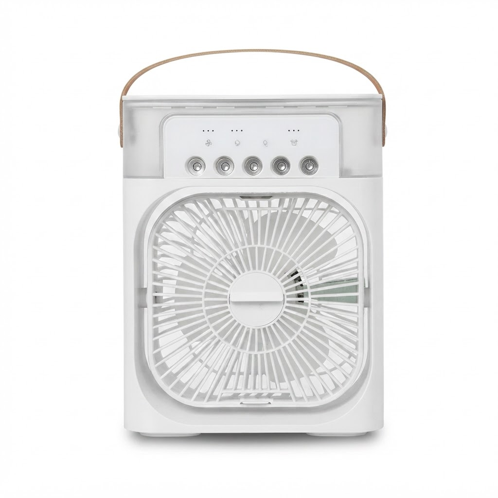 3-in-1 Mini Air Cooler Fan – Portable Humidifier & LED Night Light, USB Desktop Air Conditioner Fan for Home & Office White