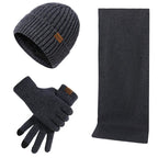 Hommes | Men's 3-Piece Winter Accessories Set - Knitted Beanie Hat, Scarf & Touchscreen Gloves Navy blue