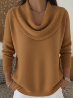 Pamelo | Women's Cowl Neck Sweater - Soft Long Sleeve Knit Pullover & Slouchy Jumper Brown