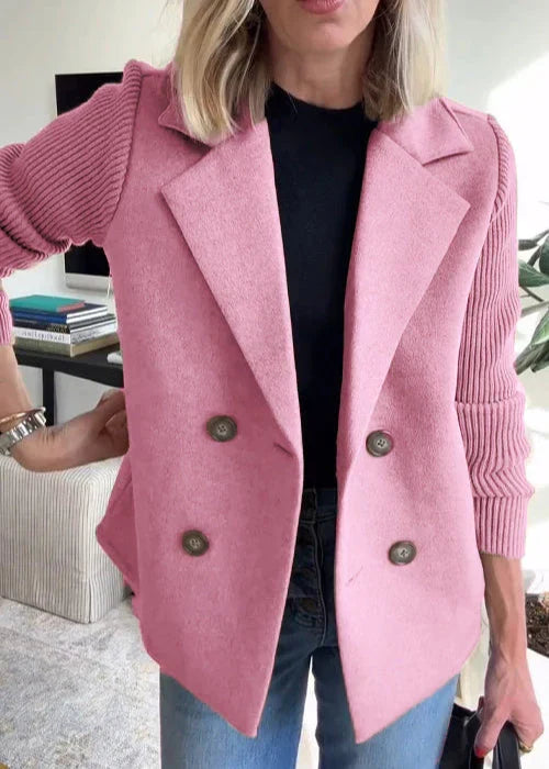 Damaris | Women's Structured Lapel Coat - Elegant Tailored Wool Blend Longline Overcoat Pink