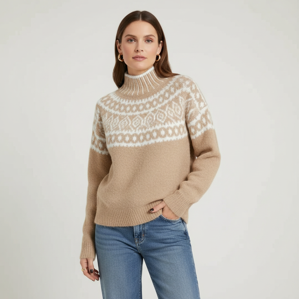 Roque | Women's Patterned Shoulder Sweater - Nordic Fair Isle Knit Pullover & Jumper