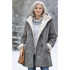 Bersh | Women's Sherpa Winter Coat - Warm & Cozy Teddy Fleece Jacket with Hood Gray