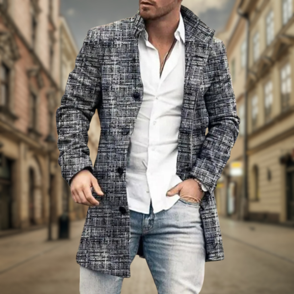 Hermosa | Men's Winter Coat | Button-Up Front with Pockets Black and Gray