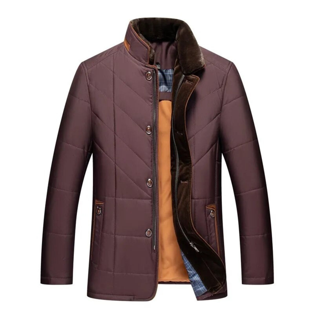 Admire | Men's Quilted Winter Jacket - Warm Padded Puffer with Front Zip & Pockets Red