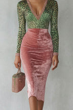 Varilane | Leopard velvet contrast – Bodycon midi dress