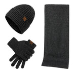 Hommes | Men's 3-Piece Winter Accessories Set - Knitted Beanie Hat, Scarf & Touchscreen Gloves Dark gray