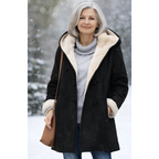 Bersh | Women's Sherpa Winter Coat - Warm & Cozy Teddy Fleece Jacket with Hood Black