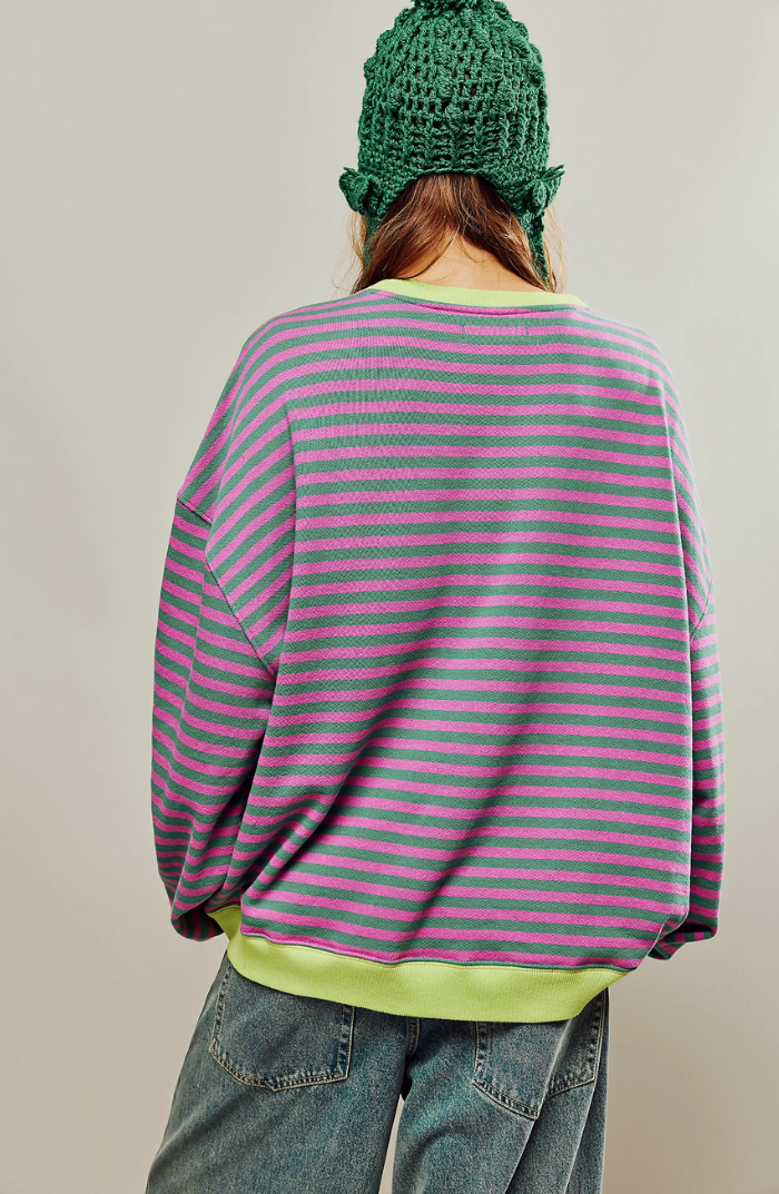 Mechi | Women's Striped Oversized Sweater - Loose Fit Knit Pullover