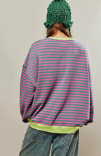 Mechi | Women's Striped Oversized Sweater - Loose Fit Knit Pullover