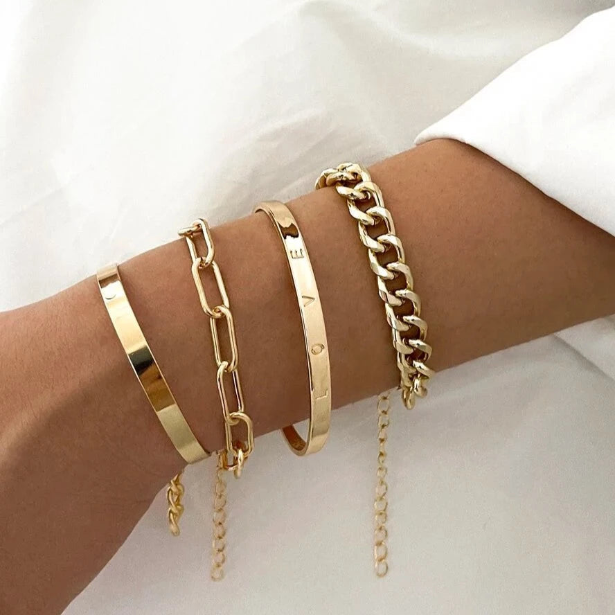 Elora | 4 Piece Deja Bracelet Set – Luxury Designer Jewelry Stack & Slimming Minimalist Wrist Cuff Default