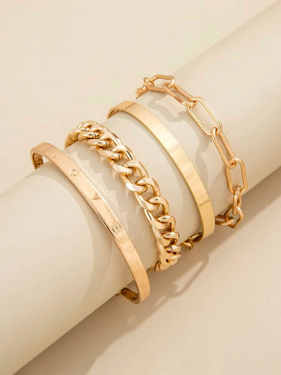 Elora | 4 Piece Deja Bracelet Set – Luxury Designer Jewelry Stack & Slimming Minimalist Wrist Cuff
