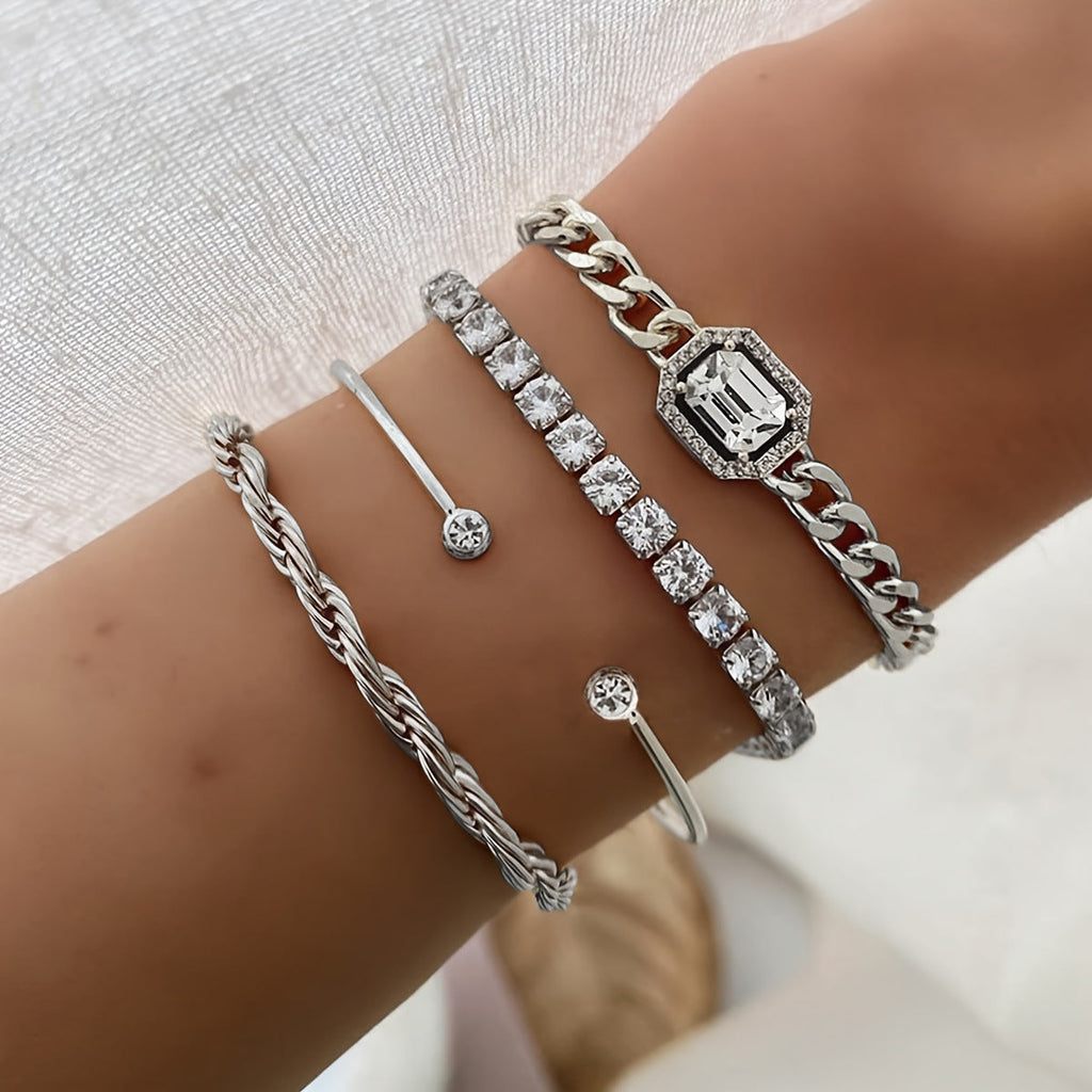 Venus | 4 Piece Bracelet Set – Luxury Designer Jewelry Stack & Slimming Minimalist Wrist Cuff Silver