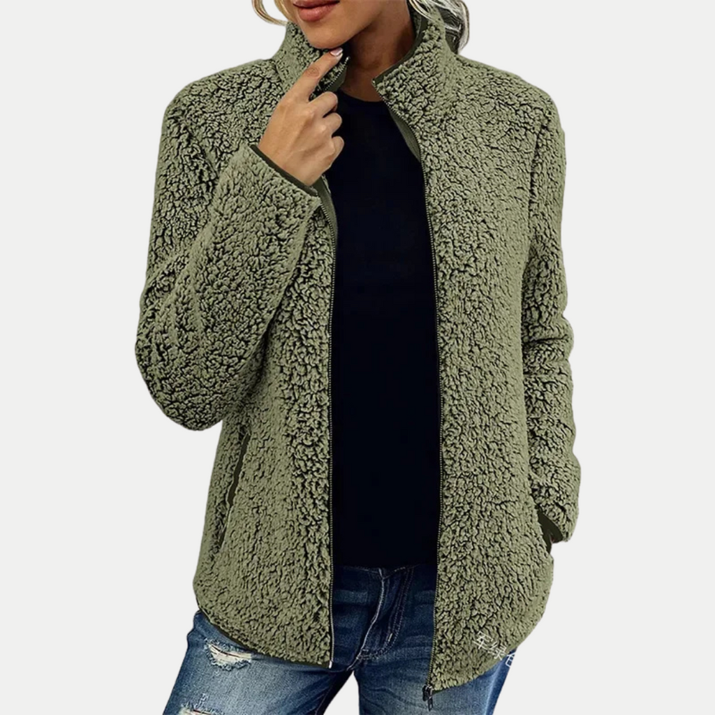 Mechi | Women's Fleece Jacket | Textured Surface Pattern Green