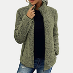 Mechi | Women's Fleece Jacket | Textured Surface Pattern Green