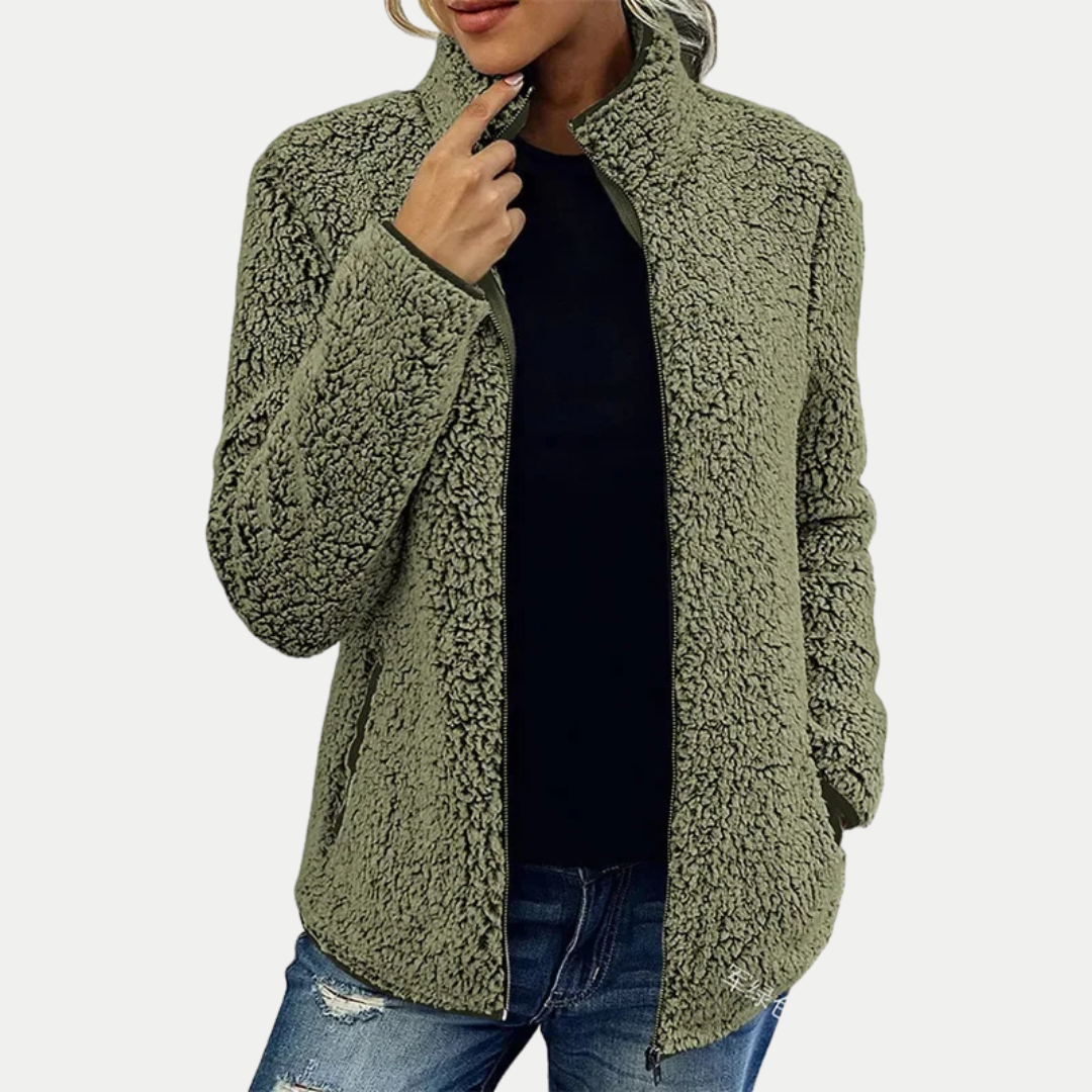 Mechi | Women's Fleece Jacket | Textured Surface Pattern Green