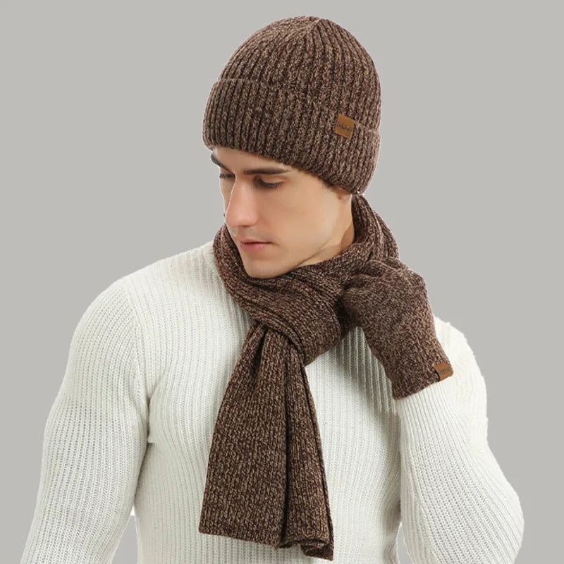 Hommes | Men's 3-Piece Winter Accessories Set - Knitted Beanie Hat, Scarf & Touchscreen Gloves
