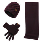 Hommes | Men's 3-Piece Winter Accessories Set - Knitted Beanie Hat, Scarf & Touchscreen Gloves Burgundy
