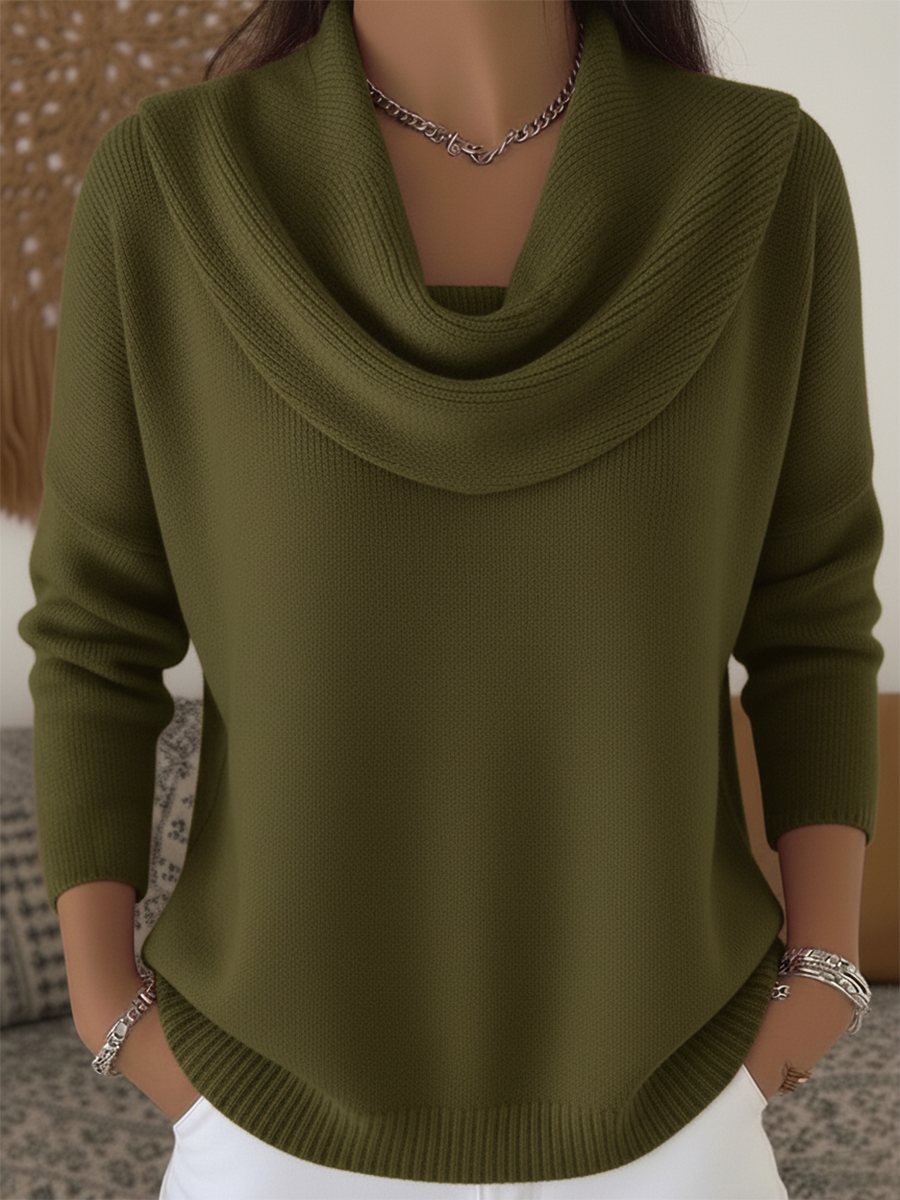 Pamelo | Women's Cowl Neck Sweater - Soft Long Sleeve Knit Pullover & Slouchy Jumper Green
