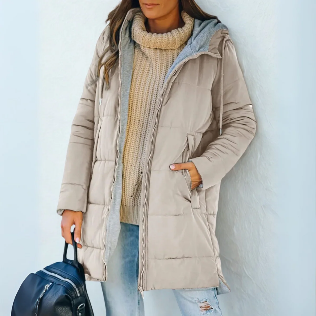 Pamelo | Women's Elegant Hooded Winter Coat - Warm Padded Puffer & Long Wool Parka