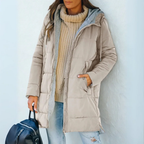 Pamelo | Women's Elegant Hooded Winter Coat - Warm Padded Puffer & Long Wool Parka