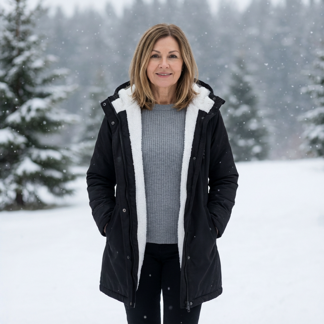 Luna | Women's Quilted Winter Coat - Warm Padded Puffer & Longline Hooded Parka Black