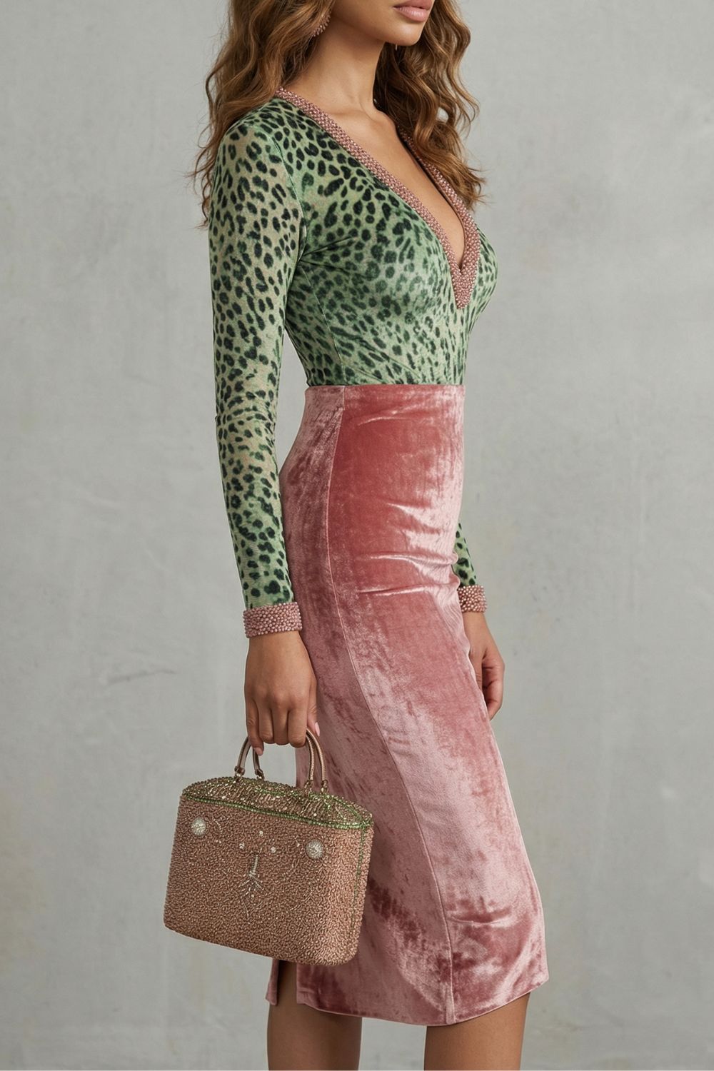 Varilane | Leopard velvet contrast – Bodycon midi dress