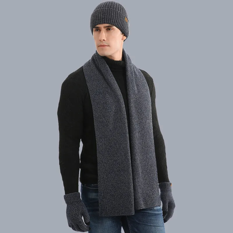 Hommes | Men's 3-Piece Winter Accessories Set - Knitted Beanie Hat, Scarf & Touchscreen Gloves