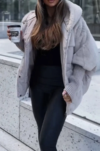 Long Quilted Cape with Faux Fur Collar for Women | Ideal for Winter Grey