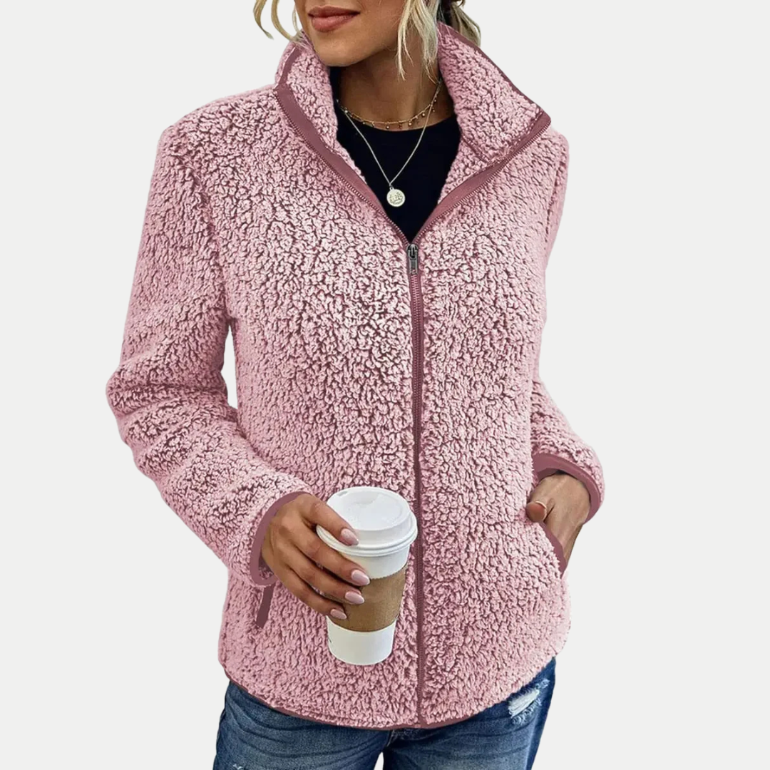 Mechi | Women's Fleece Jacket | Textured Surface Pattern Pink