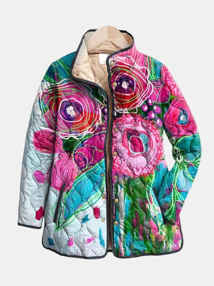 Dôre | Women’s Jacket | Abstract Floral Quilted Multicolor