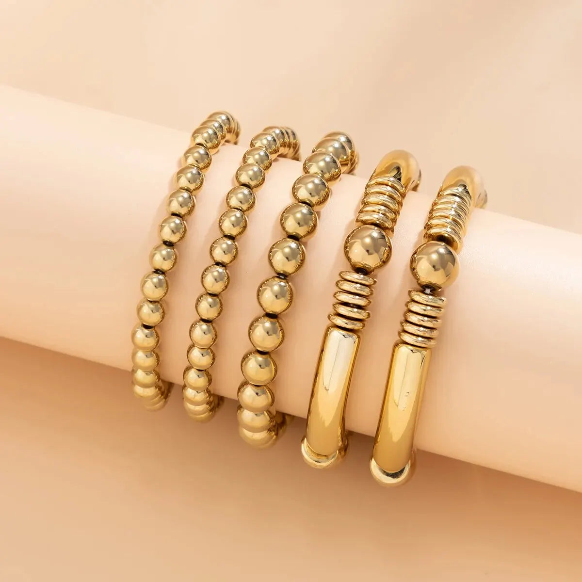 Flōre | 5pc Beaded Bracelet Stack Set – Luxury Designer Jewelry Set & Slimming Minimalist Wrist Cuff