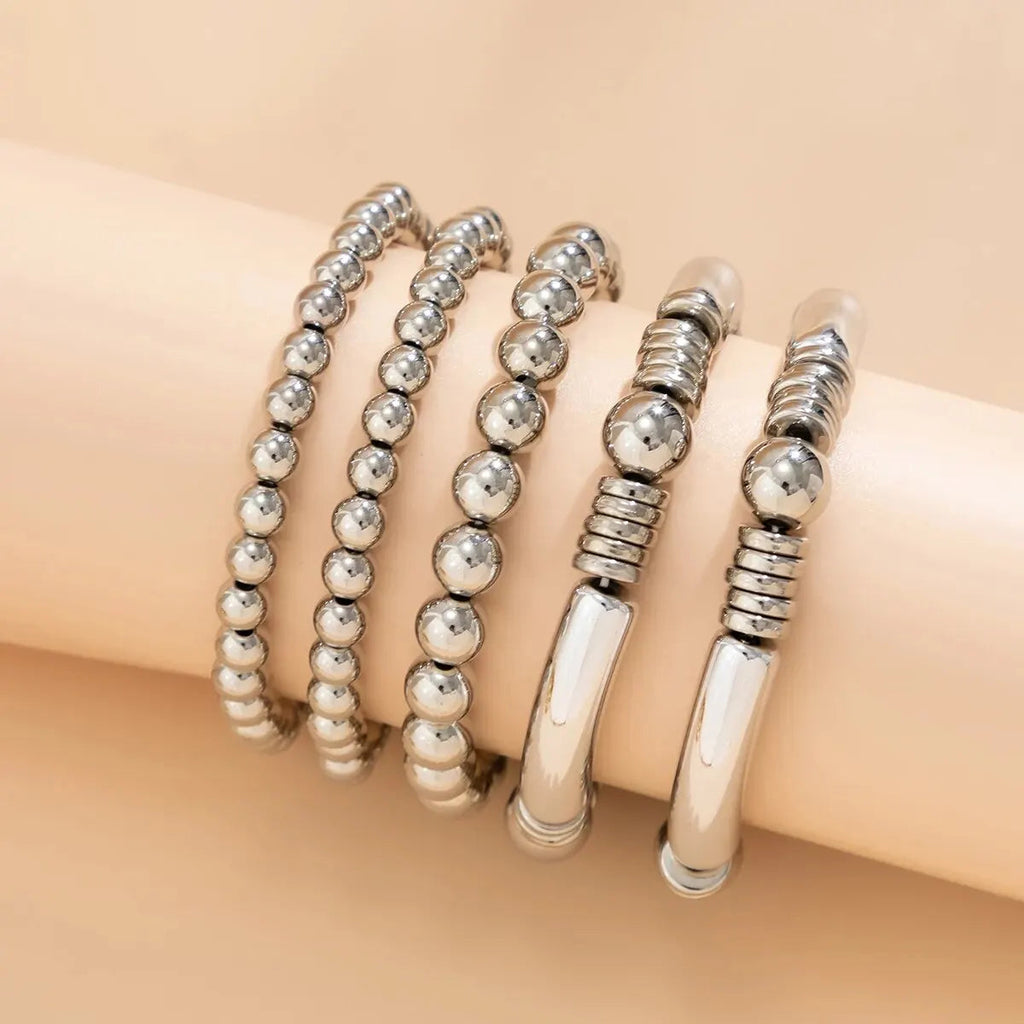 Flōre | 5pc Beaded Bracelet Stack Set – Luxury Designer Jewelry Set & Slimming Minimalist Wrist Cuff