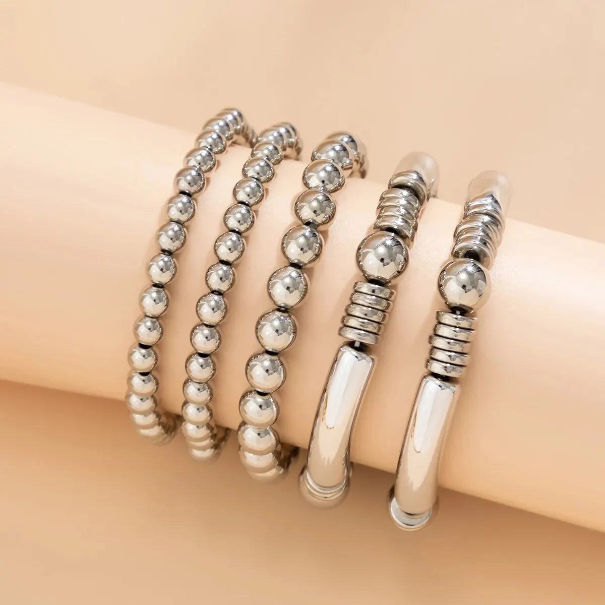 Flōre | 5pc Beaded Bracelet Stack Set – Luxury Designer Jewelry Set & Slimming Minimalist Wrist Cuff