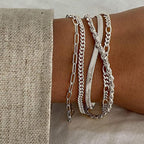 Vela | 5pc Classic Bracelets Stack – Luxury Designer Bangle Set & Slimming Minimalist Wrist Cuff Silver