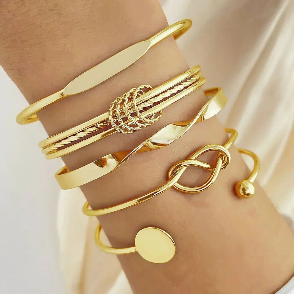 Sephira | 5pcs Twist Bangle Bracelet Stack – Luxury Designer Jewelry Set & Slimming Minimalist Cuff Gold