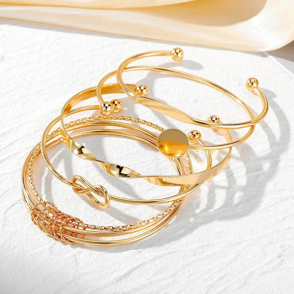Sephira | 5pcs Twist Bangle Bracelet Stack – Luxury Designer Jewelry Set & Slimming Minimalist Cuff