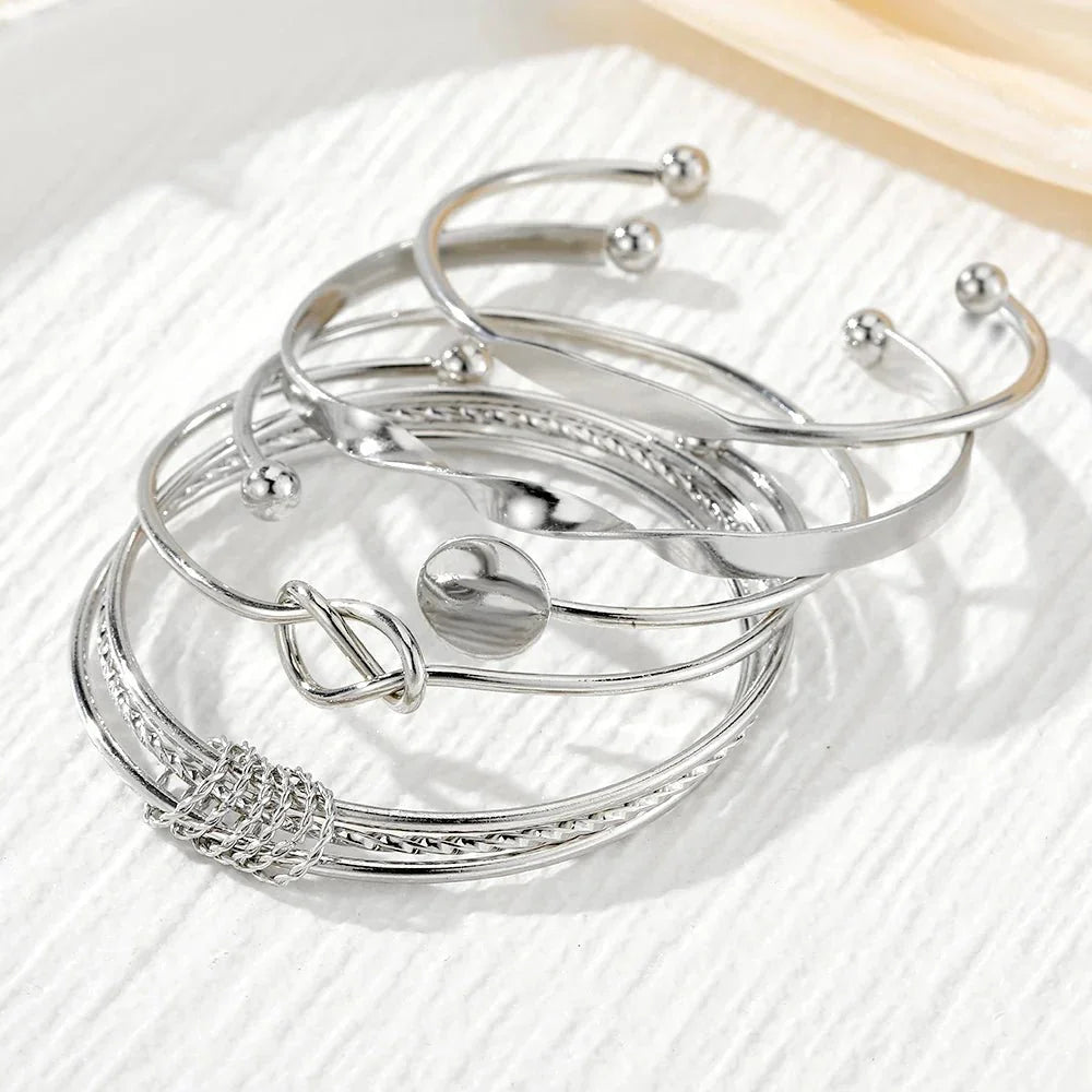 Sephira | 5pcs Twist Bangle Bracelet Stack – Luxury Designer Jewelry Set & Slimming Minimalist Cuff