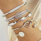 Sephira | 5pcs Twist Bangle Bracelet Stack – Luxury Designer Jewelry Set & Slimming Minimalist Cuff Silver