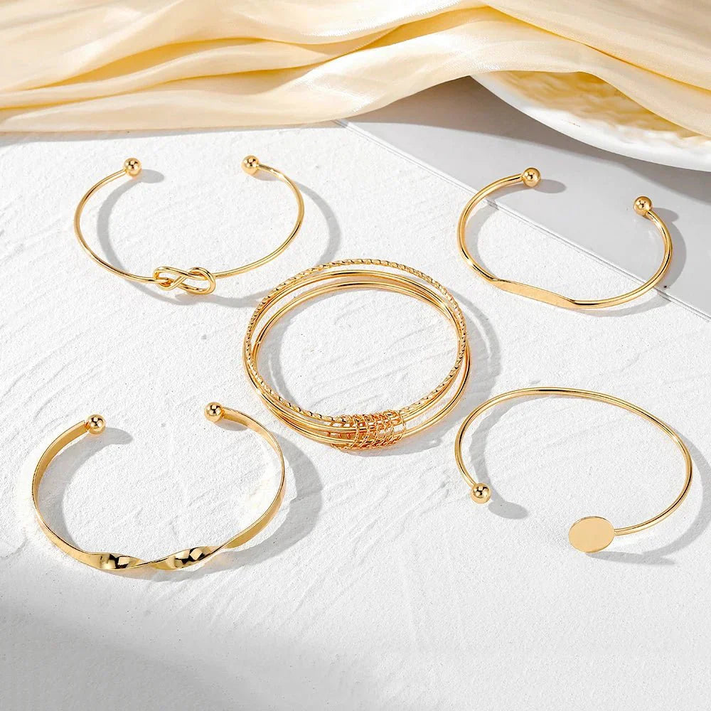 Sephira | 5pcs Twist Bangle Bracelet Stack – Luxury Designer Jewelry Set & Slimming Minimalist Cuff