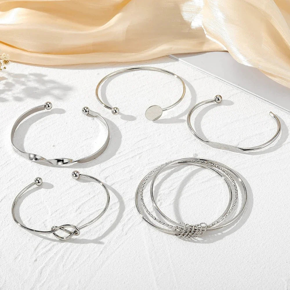 Sephira | 5pcs Twist Bangle Bracelet Stack – Luxury Designer Jewelry Set & Slimming Minimalist Cuff