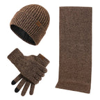 Hommes | Men's 3-Piece Winter Accessories Set - Knitted Beanie Hat, Scarf & Touchscreen Gloves Khaki