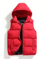 Isaac | Men's Lightweight Hooded Body Warmer Vest - Black Quilted Winter Gilet with Hood Red